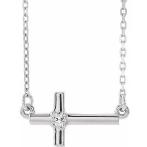 14K White .03 CTW Diamond Sideways Cross 16-18" Necklace
