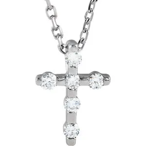 14K White .08 CTW Diamond Cross 16-18" Necklace