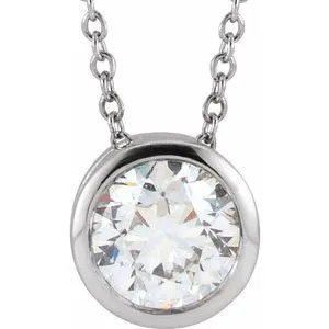 14K White 1 CT Lab-Grown Diamond Solitaire 16-18" Necklace