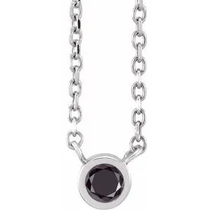 14K White 1/10 CT Natural Black Diamond 16-18" Necklace
