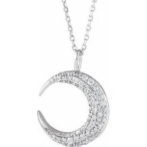 14K White 1/3 CTW Diamond Crescent Moon 16-18" Necklace