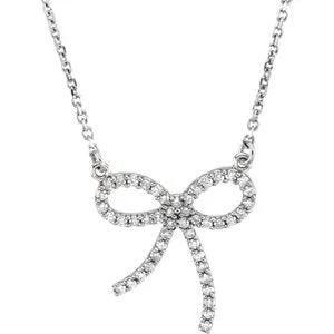 14K White 1/4 CTW Diamond Bow 16" Necklace
