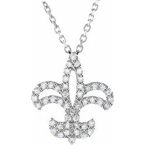 14K White 1/5 CTW Diamond Fleur De Lis 16" Necklace