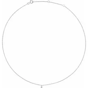 14K White 1/6 CT Drilled Natural Diamond Solitaire 16-18" Necklace
