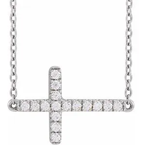 14K White 1/6 CTW Lab-Grown Diamond Sideways Cross Necklace