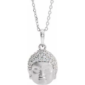 14K White 1/8 CTW Diamond Buddha 16-18" Necklace