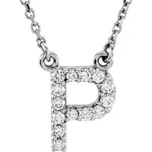 14K White 1/8 CTW Natural Diamond Initial P 16" Necklace
