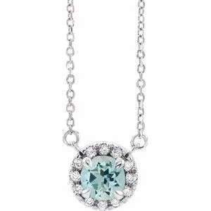 14K White 3.5 mm Natural Aquamarine & .03 CTW Natural Diamond 18" Necklace