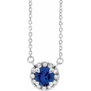 14K White 3.5 mm Natural Blue Sapphire & .03 CTW Natural Diamond 16" Necklace