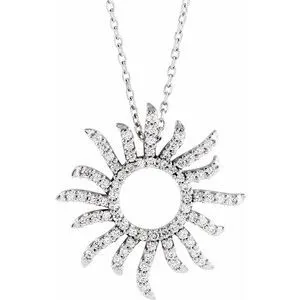 14K White 3/8 CTW Diamond Beaming Sun 16" Necklace