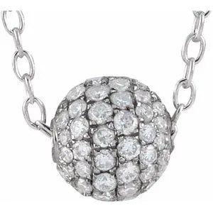 14K White 3/8 CTW Diamond Pavé 6 mm Ball 16-18" Necklace