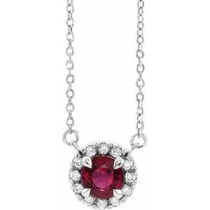14K White 6 mm Lab-Grown Ruby & 1/6 CTW Natural Diamond 18" Necklace