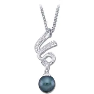 14K White 8 mm Tahitian Pearl & 1/5 CTW Diamond   18" Necklace