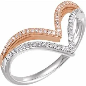 14K White & Rose 1/6 CTW Diamond "V" Ring
