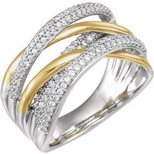 14K White & Yellow 1/2 CTW Diamond Criss-Cross Ring