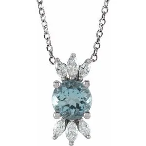 14K White Aquamarine & 1/4 CTW Diamond 16-18" Necklace