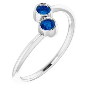 14K White Chatham® Lab-Created Blue Sapphire Two-Stone Ring