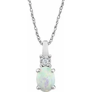 14K White Created Opal & .02 CTW Diamond 18" Necklace