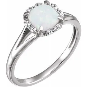 14K White Created Opal & .05 CTW Diamond Ring