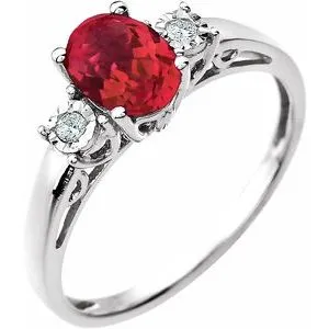 14K White Created Ruby & .04 CTW Diamond Ring