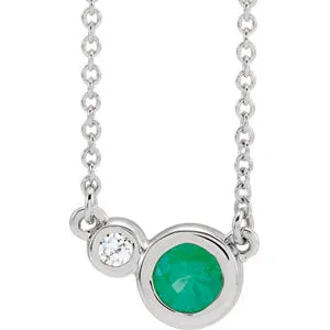 14K White Emerald & .03 CTW Diamond 18" Necklace