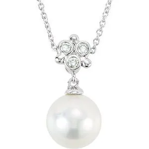 14K White Freshwater Cultured Pearl & .05 CTW Diamond 18" Necklace