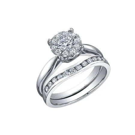 14K White Gold (0.35ct) Starburst Cluster Diamond Engagement Ring