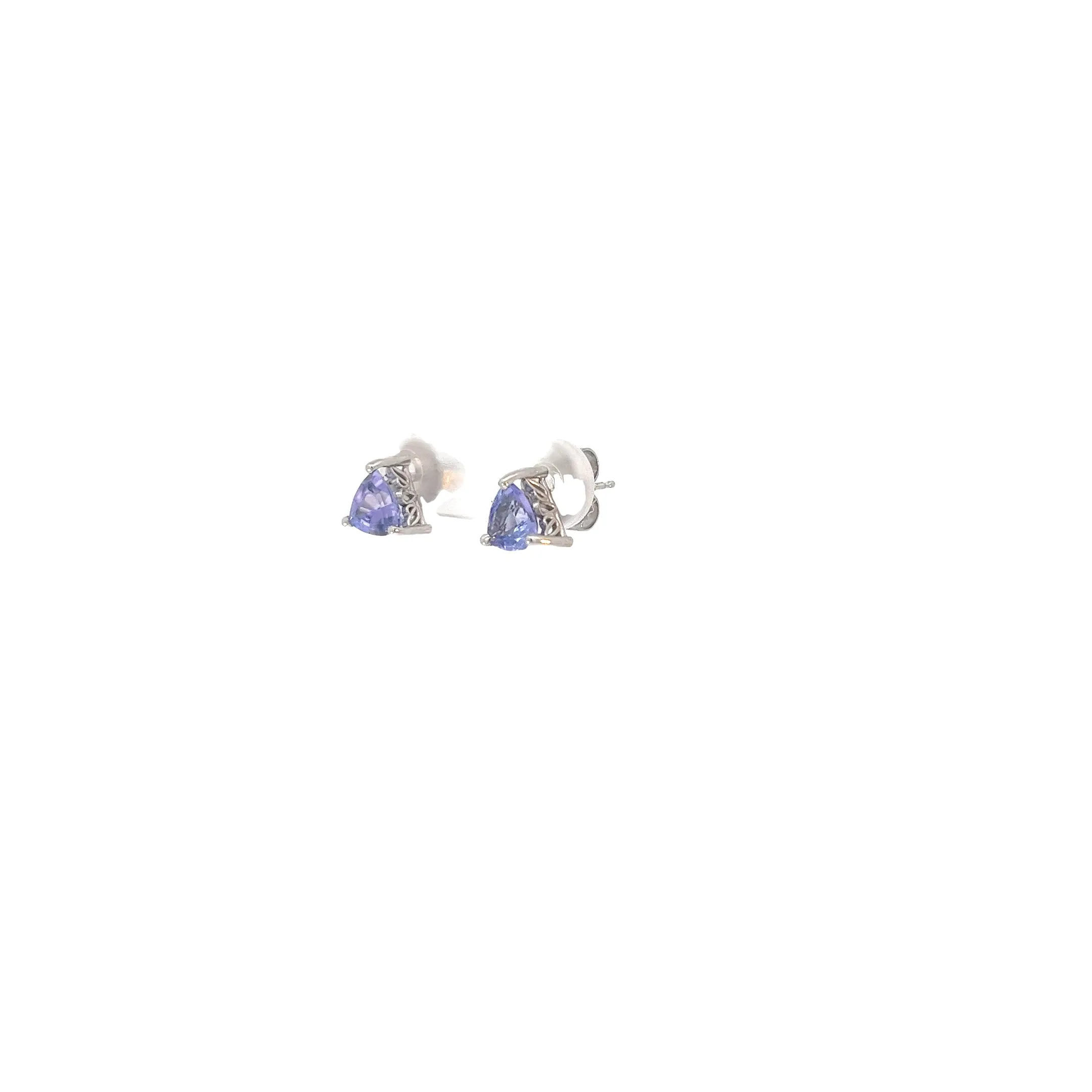 14k White Gold 1.50ct Trillion Shape Tanzanite Stud Earrings