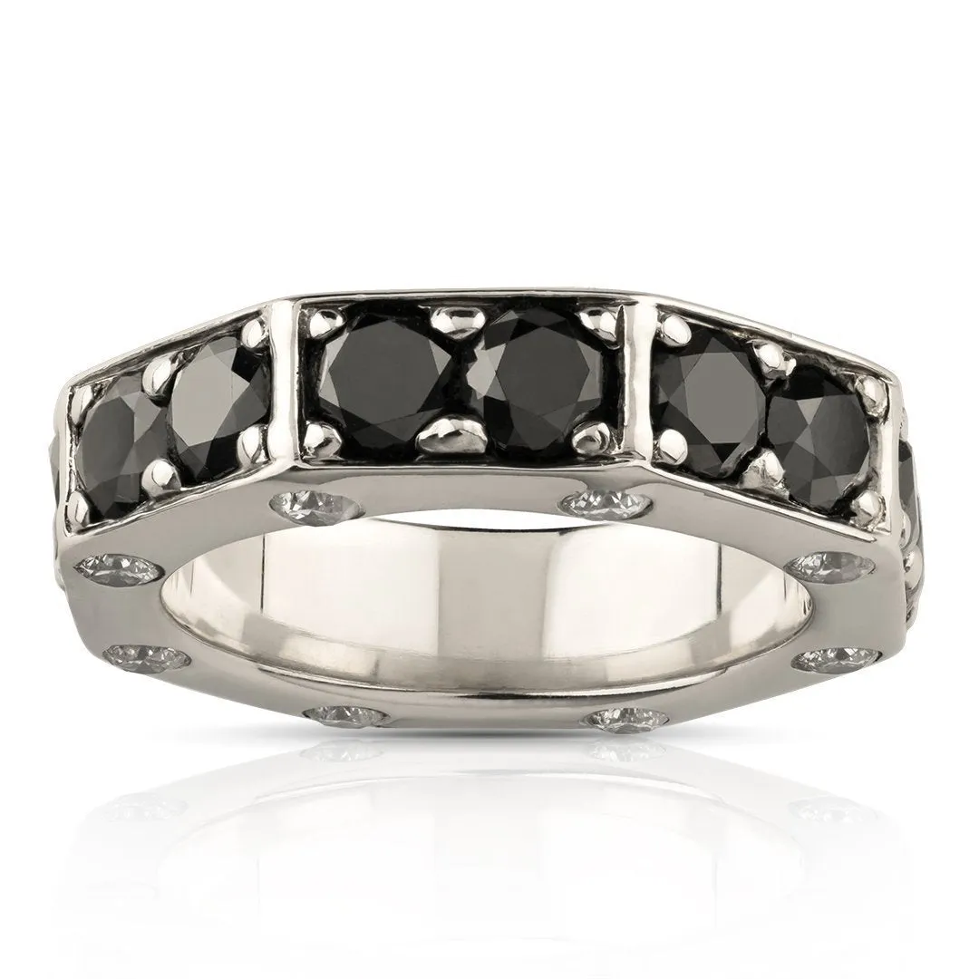 14k White Gold Black Diamond Octagon Ring 6.50 Ctw