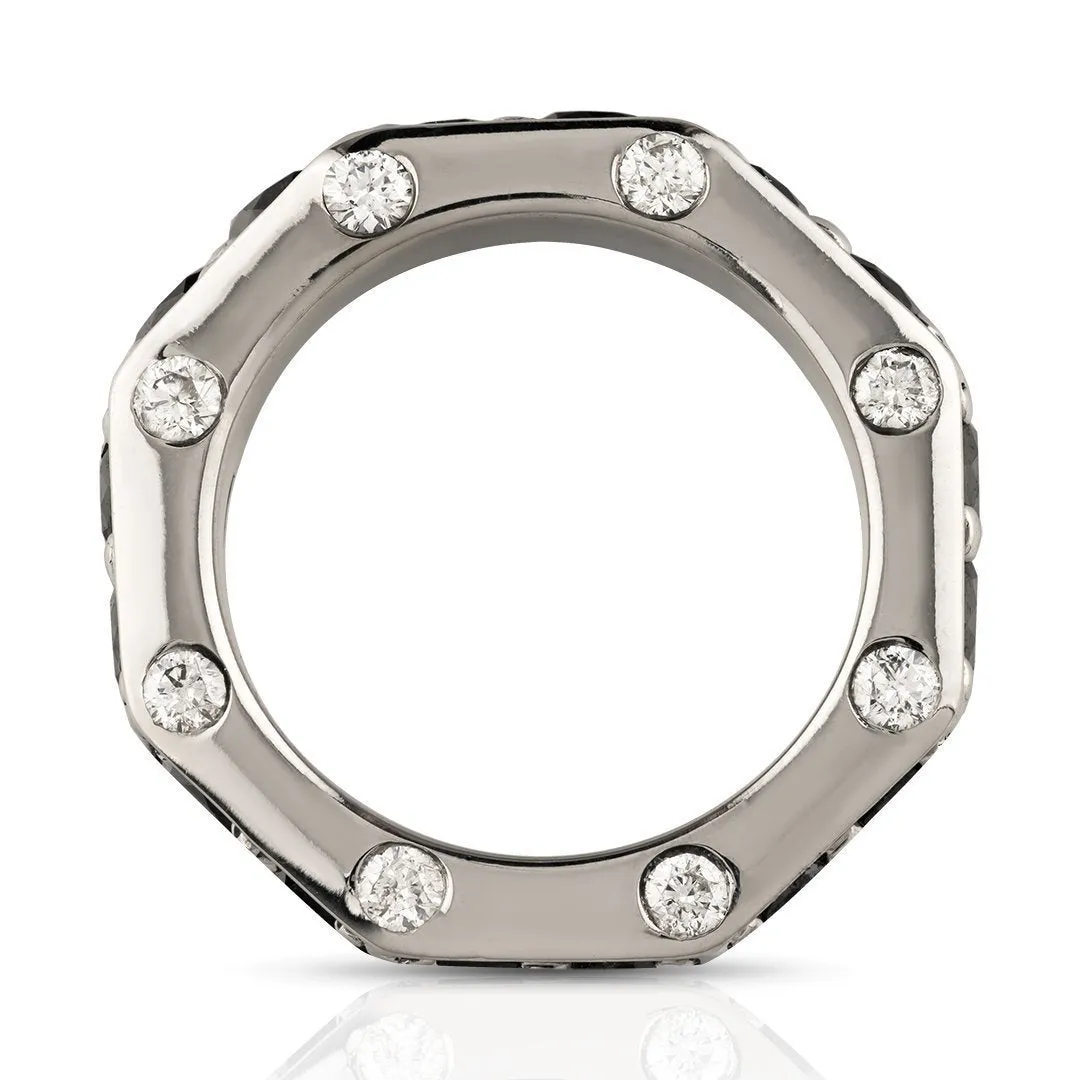 14k White Gold Black Diamond Octagon Ring 6.50 Ctw