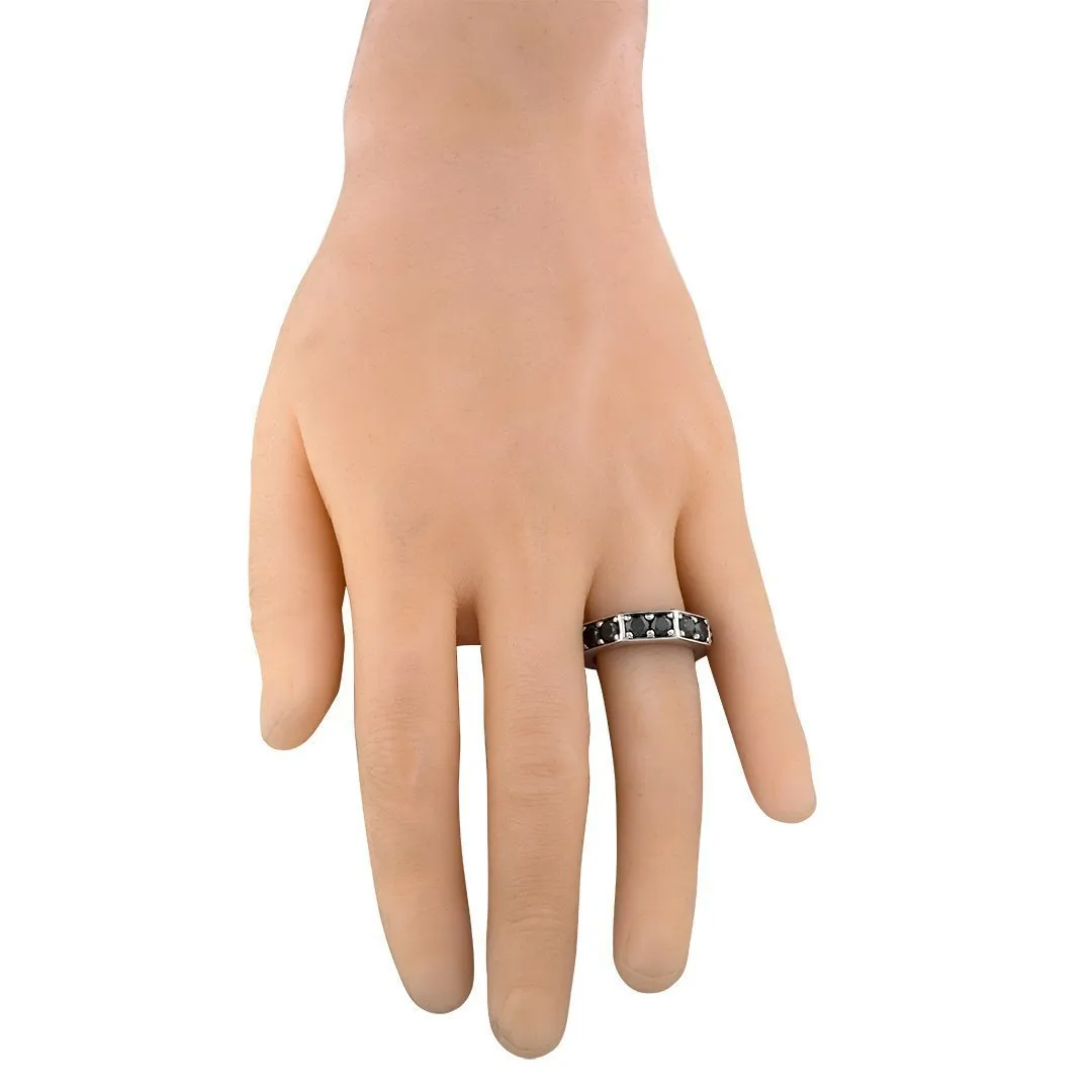 14k White Gold Black Diamond Octagon Ring 6.50 Ctw