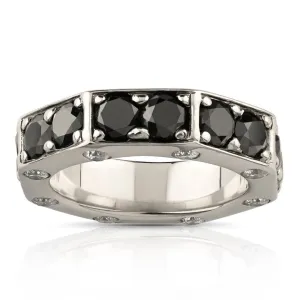 14k White Gold Black Diamond Octagon Ring 6.50 Ctw