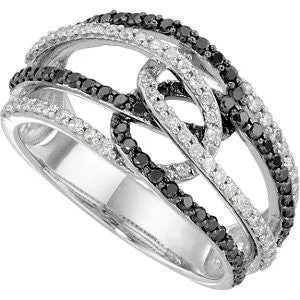14k White Gold Black Rhodium Plated 3/4 CTW Black & White Diamond Ring Size 7