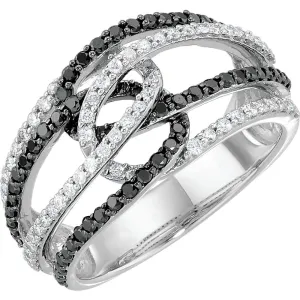 14k White Gold Black Rhodium Plated 3/4 CTW Black & White Diamond Ring Size 7
