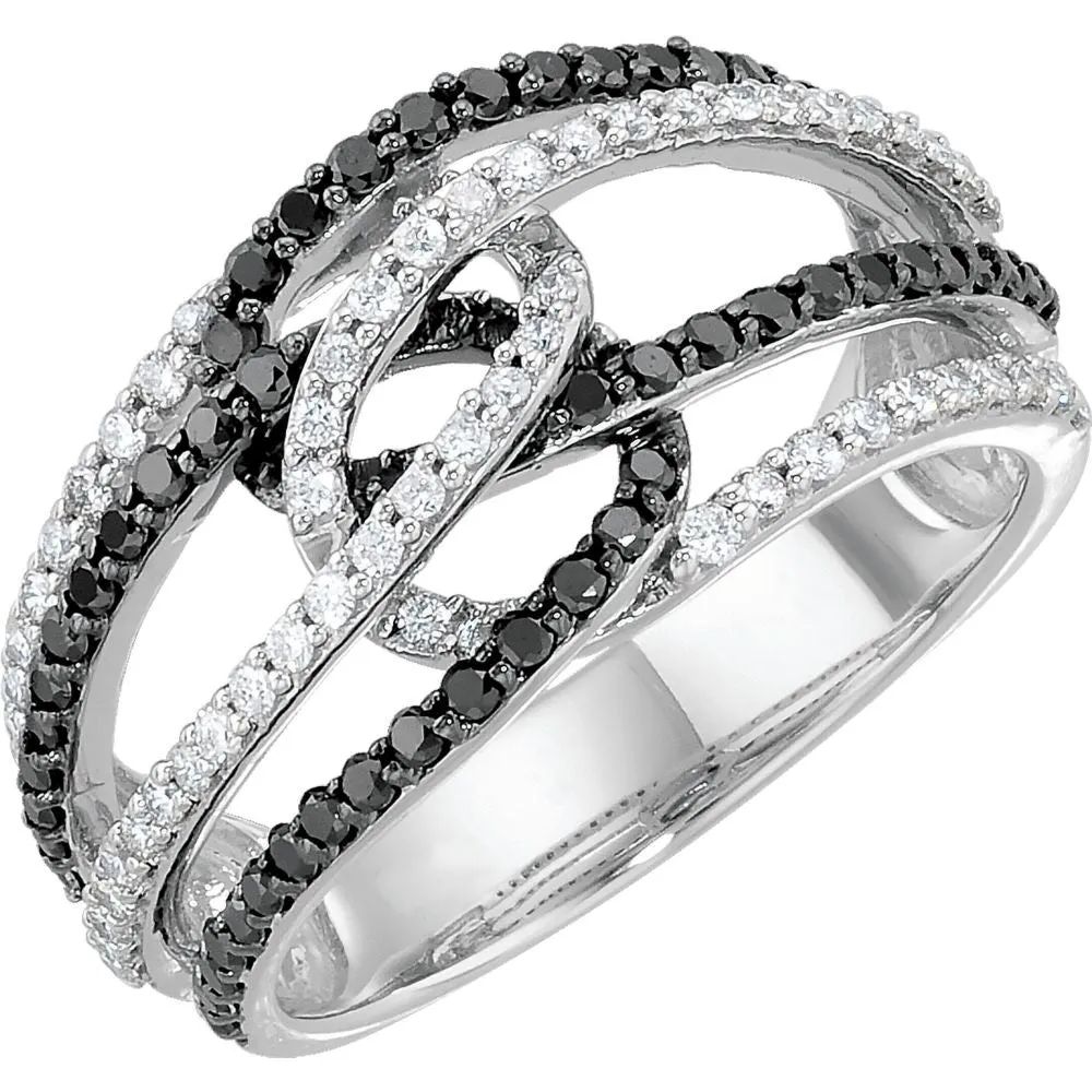 14k White Gold Black Rhodium Plated 3/4 CTW Black & White Diamond Ring Size 7