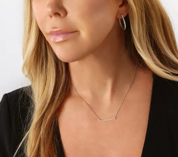 14k White Gold Diamond Bar Necklace