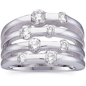 14k White Gold Diamond Right Hand Ring, Size 6