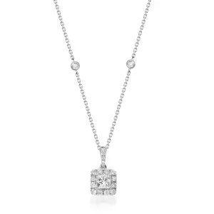 14k White Gold Princess Diamond Pendant Necklace