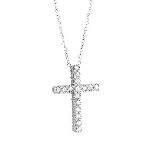 14k White Gold Round Cut 1/4 Cttw Diamond Cross Pendant Necklace (0.25 Cttw, I-J Color, I2-I3 Clarity) 18" Religious Cross Pendant Necklace