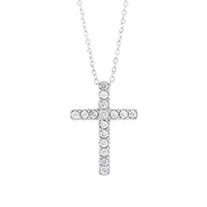 14k White Gold Round Cut 1/4 Cttw Diamond Cross Pendant Necklace (0.25 Cttw, I-J Color, I2-I3 Clarity) 18" Religious Cross Pendant Necklace