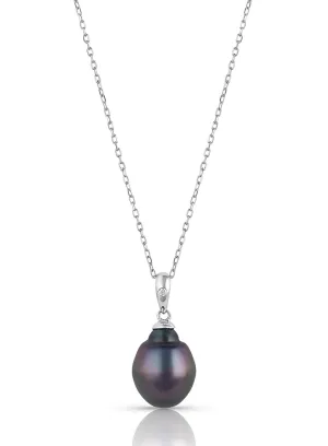 14K White Gold Tahitian Pearl And Diamond Pendant (.01ctw)