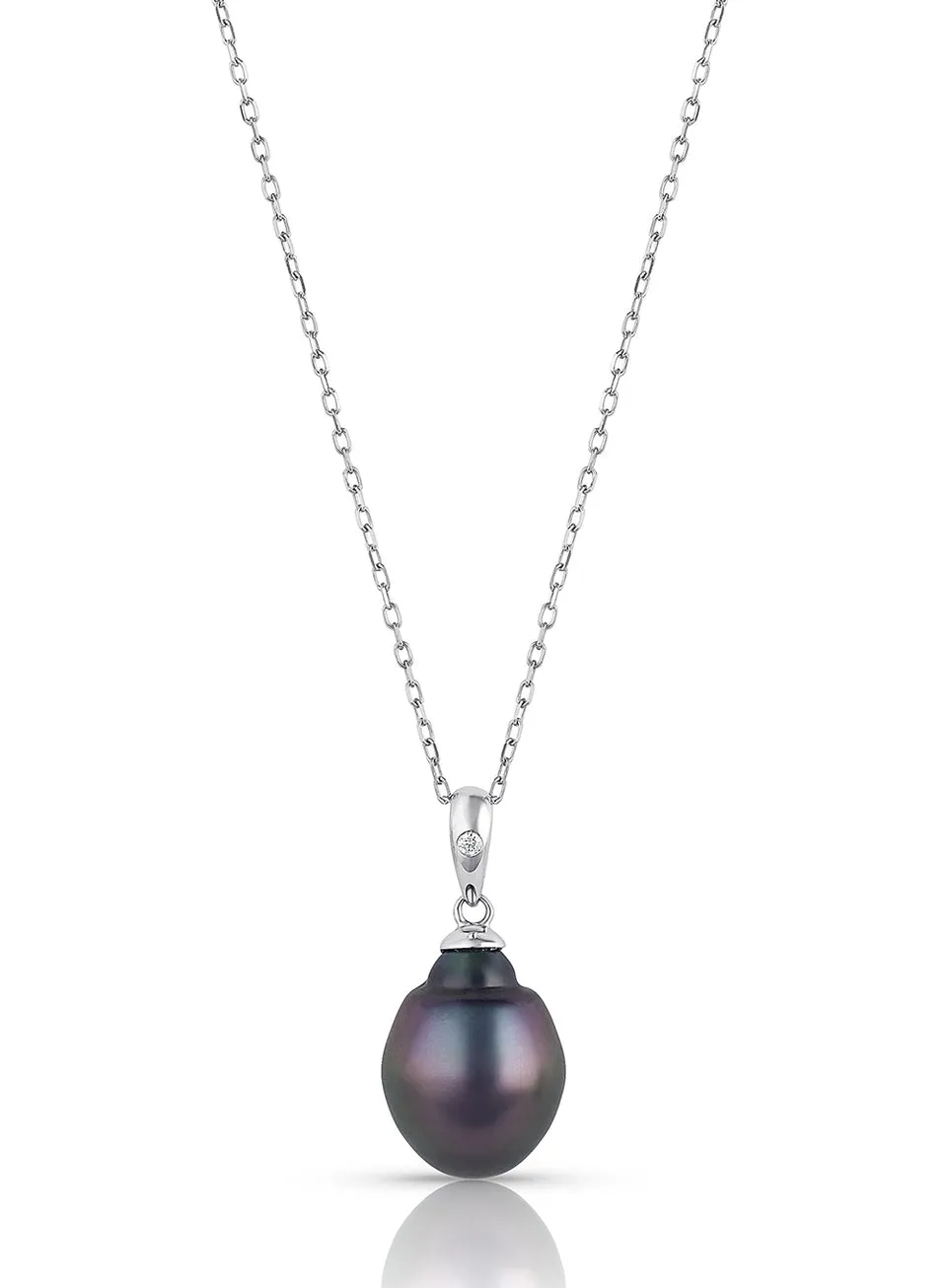14K White Gold Tahitian Pearl And Diamond Pendant (.01ctw)