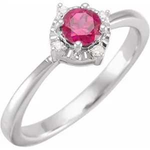 14K White Lab-Grown Ruby & .04 CTW Natural Diamond Halo-Style Ring
