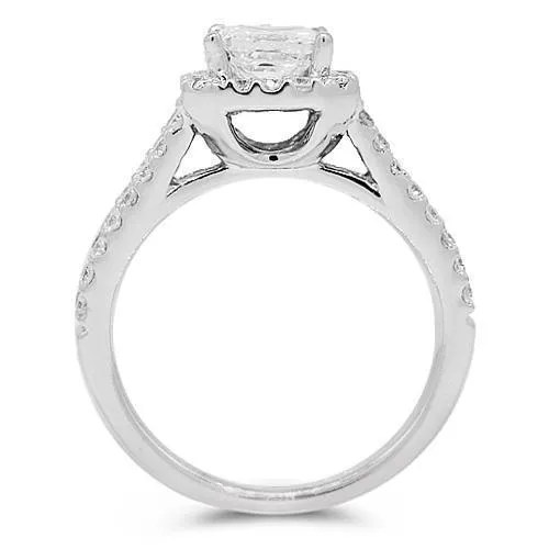 14K White Solid Gold Diamond Engagement Ring 1.69 Ctw