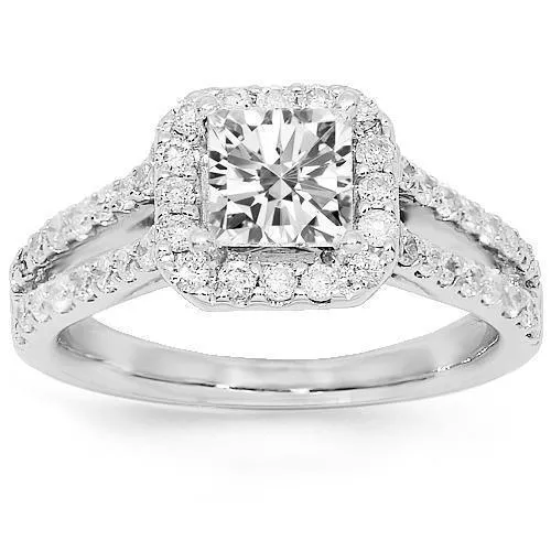 14K White Solid Gold Diamond Engagement Ring 1.69 Ctw