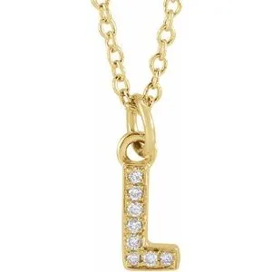 14K Yellow .03 CTW Natural Diamond Petite Initial L 16-18" Necklace