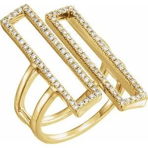 14K Yellow 1/2 CTW Diamond Double Rectangle Geometric Diamond Ring