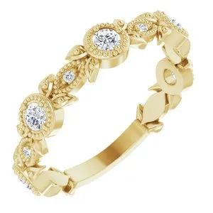 14K Yellow 1/3 CTW Diamond Leaf Ring