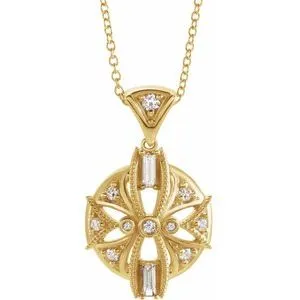 14K Yellow 1/4 CTW Diamond Vintage-Inspired 16-18" Necklace