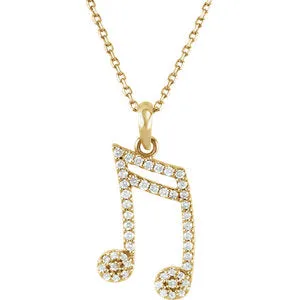 14K Yellow 1/5 CTW Diamond Double Sixteenth Note 16" Necklace